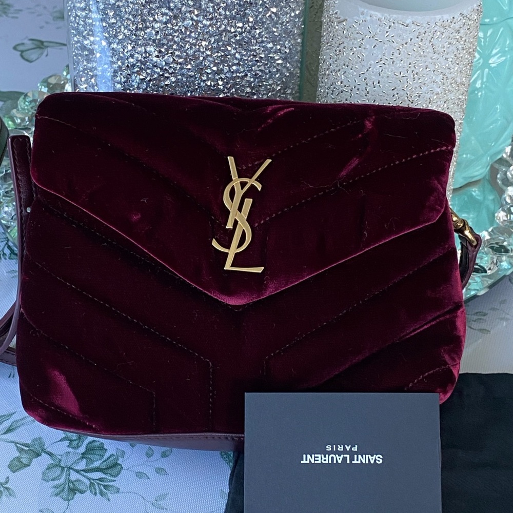 Yves Saint Laurent Deep Red Velvet Crossbody Bag - Picture 11 of 16